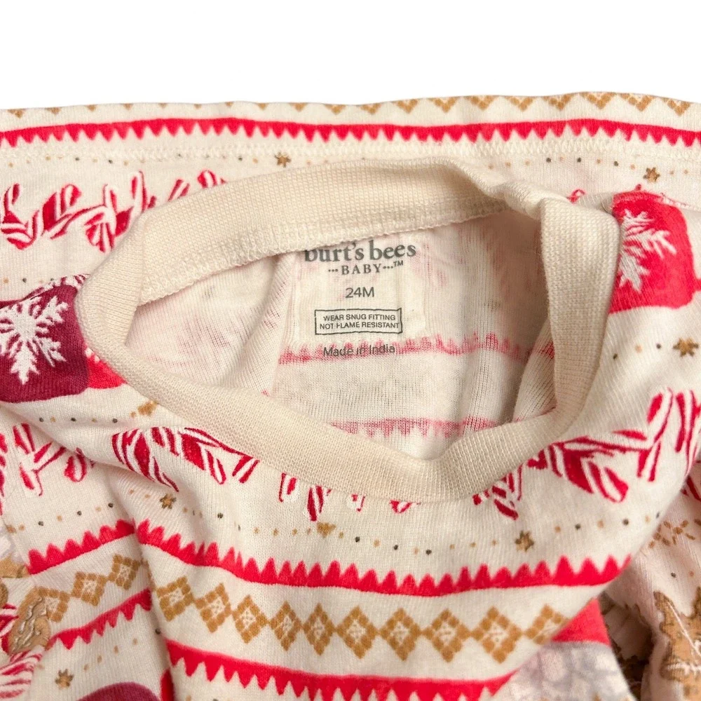 Burts Bees Baby Pajamas Size 24M Christmas‎ Winter Bundle 2 Pants 1 Top Bandana